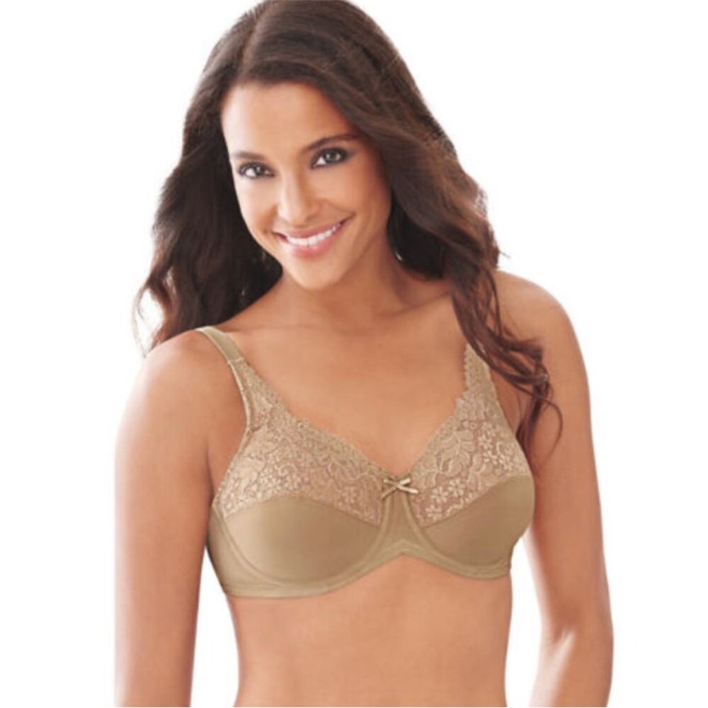 Glamorise CG173‎ Wireless Almond Sheer Lace Bra Magic Lift Plus Support Size 42G